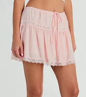 On The Prairie Lace Trim A-Line Mini Skirt