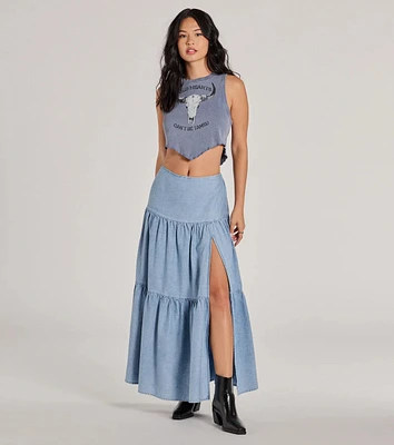 Just Got Sweet High-Rise Slit Chambray Maxi Skirt