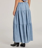 Just Got Sweet High-Rise Slit Chambray Maxi Skirt