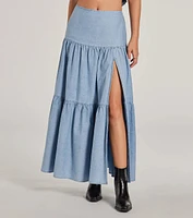 Just Got Sweet High-Rise Slit Chambray Maxi Skirt