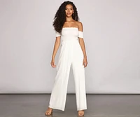 Vacay Bound Off The Shoulder Smocked Jumpsuit