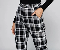 High Waist Plaid Joggers With Chain