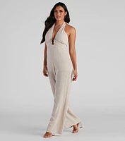 All It Takes Linen Halter Jumpsuit