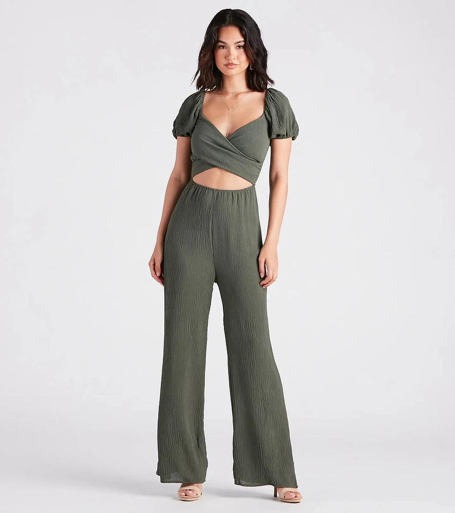 Flirt On Check Linen Puff Sleeve Jumpsuit