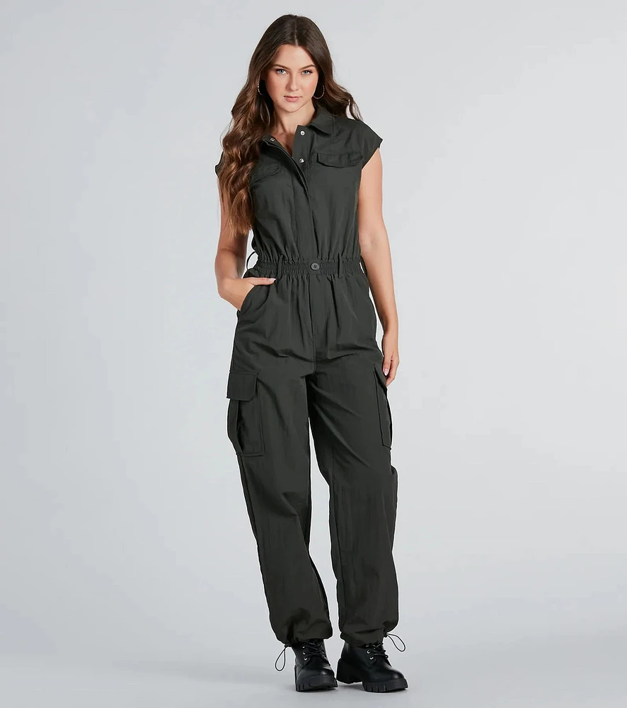 Street Style Sleeveless Cargo Jumpsuit