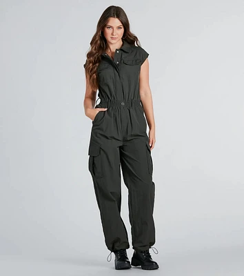 Street Style Sleeveless Cargo Jumpsuit