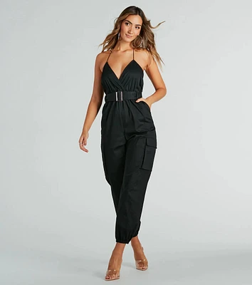 Looking Cool Belted Cargo Twill Jumpsuit