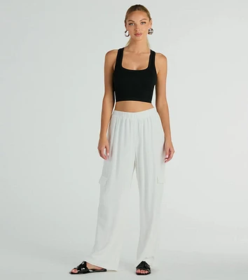 Golden Hour High-Rise Cargo Wide-Leg Linen Pants