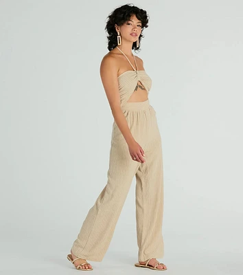 Coastal Cutie Halter Cutout Striped Linen Jumpsuit