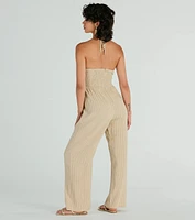 Coastal Cutie Halter Cutout Striped Linen Jumpsuit