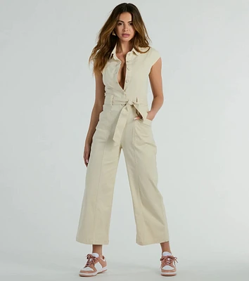 Aviator Babe Cap Sleeve Utility Wide-Leg Jumpsuit