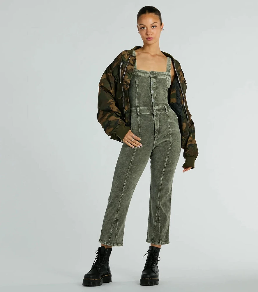 Stylish Edge Acid-Wash Corduroy Jumpsuit