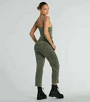 Stylish Edge Acid-Wash Corduroy Jumpsuit