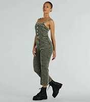 Stylish Edge Acid-Wash Corduroy Jumpsuit