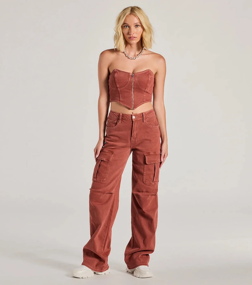 Cool Girl Vibes High Rise Cargo Denim Pants