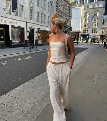 Beachy Chic Wide-Leg Trouser Pants With Linen