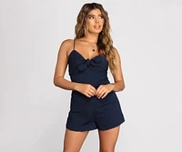 Scallop Trim Tie Front Romper