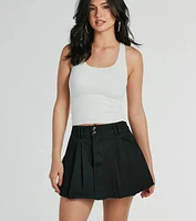 Cutting Edge Mid Rise Pleated Denim Skort