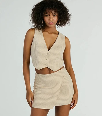 Downtown Meetings Pinstripe Linen Skort