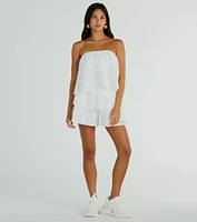 Poolside Vacay Strapless Ruffled Romper