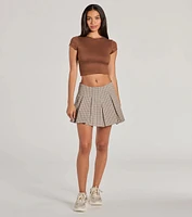 Keep On Charming High-Rise Plaid Linen Skort