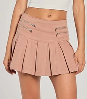 Practical Charm High Rise Zipper Pleated Denim Skort