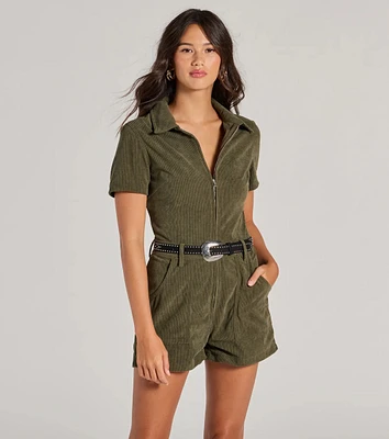 Cute Trend Corduroy Short Sleeve Romper