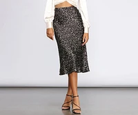 Spotted Satin Flared Midi Skirt