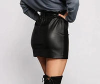 Belted Faux Leather Paper Bag Mini Skirt