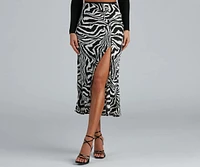 So Sleek Satin Zebra Midi Skirt