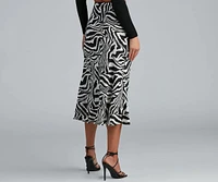 So Sleek Satin Zebra Midi Skirt