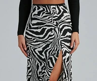 So Sleek Satin Zebra Midi Skirt