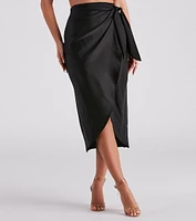 Ode To Elegance Satin Tie Midi Skirt