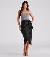 Ode To Elegance Satin Tie Midi Skirt