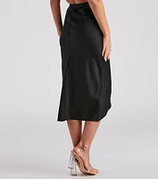 Ode To Elegance Satin Tie Midi Skirt