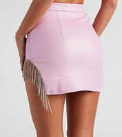 Sexy Shimmer Rhinestone Faux Leather Mini Skirt