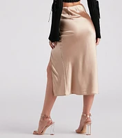 Scene Stealer High Slit Satin Midi Skirt