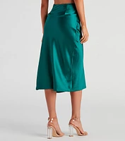 Lavish Life Satin Slit Midi Skirt