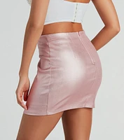 Attention Please Metallic Faux Leather Mini Skirt