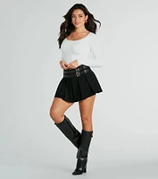 Play Time Double Belt Woven Mini Skirt