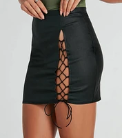 Babe Alert Lace-Up Woven Mini Skirt