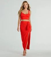 Sunny Vibes High Slit Woven Midi Skirt