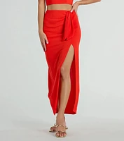 Sunny Vibes High Slit Woven Midi Skirt