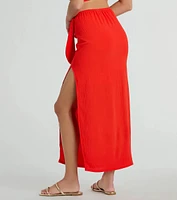 Sunny Vibes High Slit Woven Midi Skirt