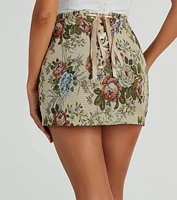 Playful Distraction Lace-Up Tapestry Mini Skirt