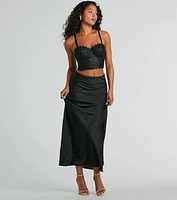 Beyond Classy High-Rise Bow Satin Maxi Skirt