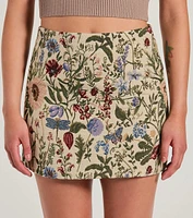 Striking Bliss High-Rise Floral Tapestry Mini Skirt