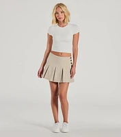 Adorable Style Mid Rise Button Pleated Mini Skirt