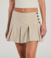 Adorable Style Mid Rise Button Pleated Mini Skirt
