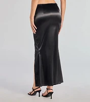 Luxury Feels High Rise Slit Satin Midi Skirt